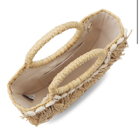 POOLSIDE Mini Holly Cowrie Shell & Fringe-Trimmed Straw Bag. - Picture 2 of 4